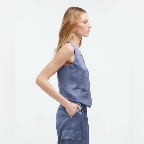 madewell button front vest top in sunfaded indigo - Picture 4 of 6